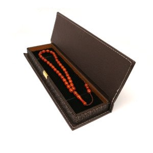 Ahşap Kahverengi Deri Kaplama Tesbih Kutusu
