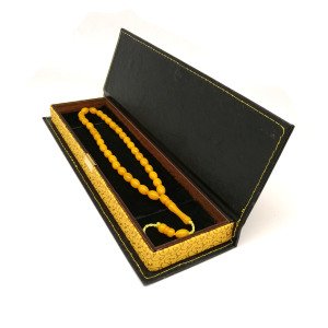 Ahşap Koyu Sarı Deri Kaplama Tesbih Kutusu