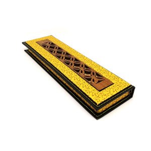 Ahşap Koyu Sarı Deri Kaplama Tesbih Kutusu