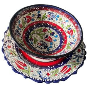 25cm Tabaklı 20cm Kaseli Dekoratif Hediyelik Seramik Kase