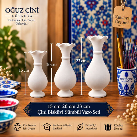 15 cm 20 cm 23 cm Çini Bisküvi Sümbül Vazo Seti