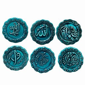 Seramik 6 Lı Buzdolabı Süsü Hediyelik Magnet Mıknatıslı Turkuaz Yeşil