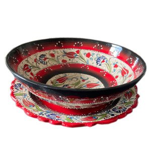 30cm Tabaklı 30cm Kaseli Dekoratif Hediyelik Seramik Kase