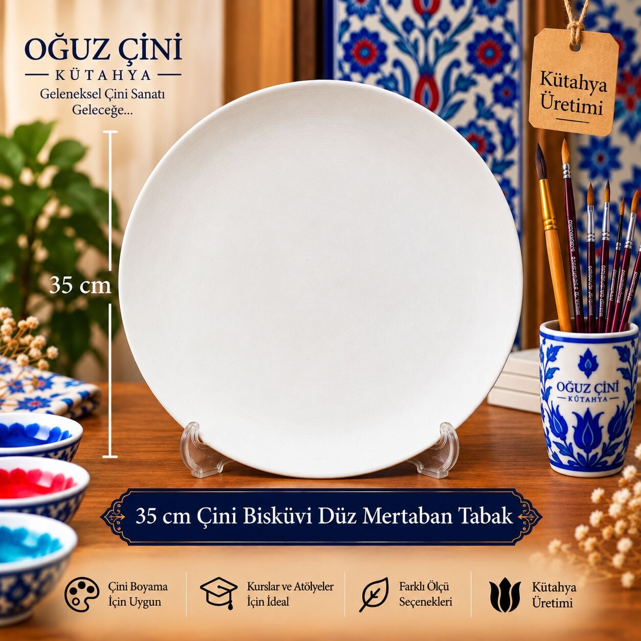 35 cm Çini Bisküvi Düz Mertaban Tabak