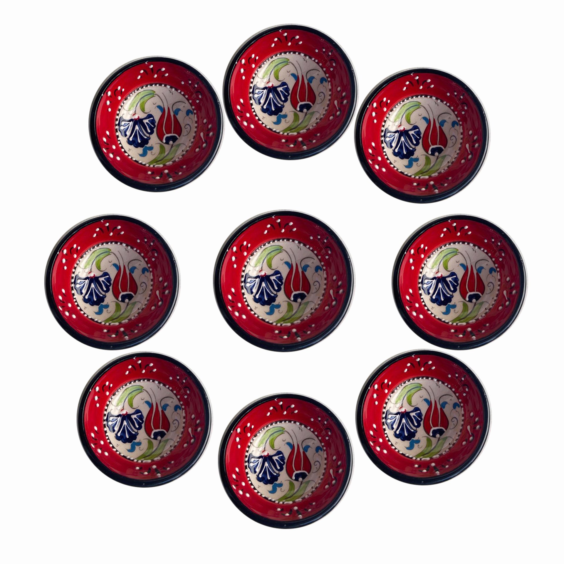 Çerezlik Seti 9 tane El Dekoru 8*3,5 cm Seramik  Kütahya Kase