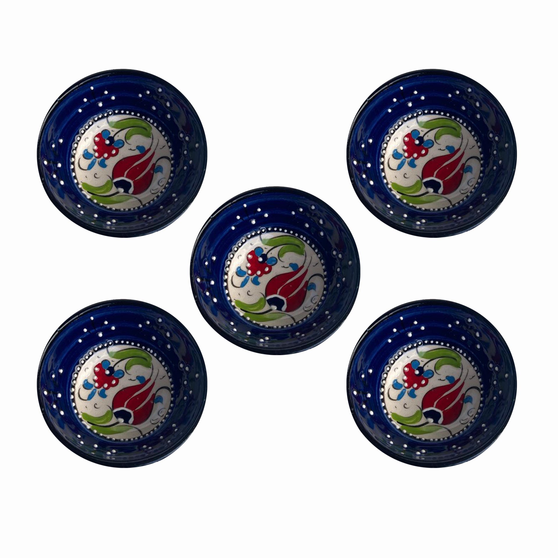 Lacivert 50 Li Çerezlik El Dekoru 8*3,5 cm Seramik  Kütahya Kase