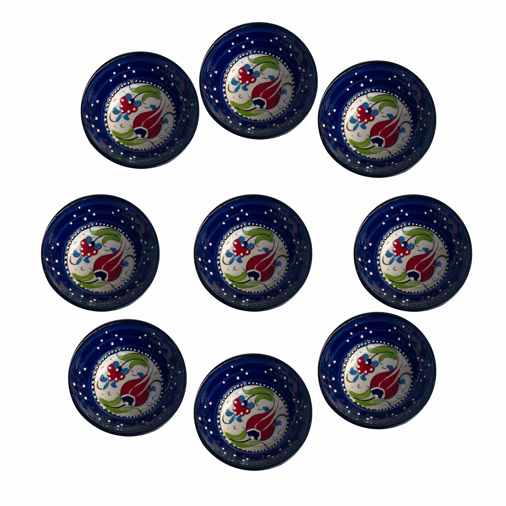 Lacivert Çerezlik Seti 9 tane El Dekoru 8*3,5 cm Seramik  Kütahya Kase
