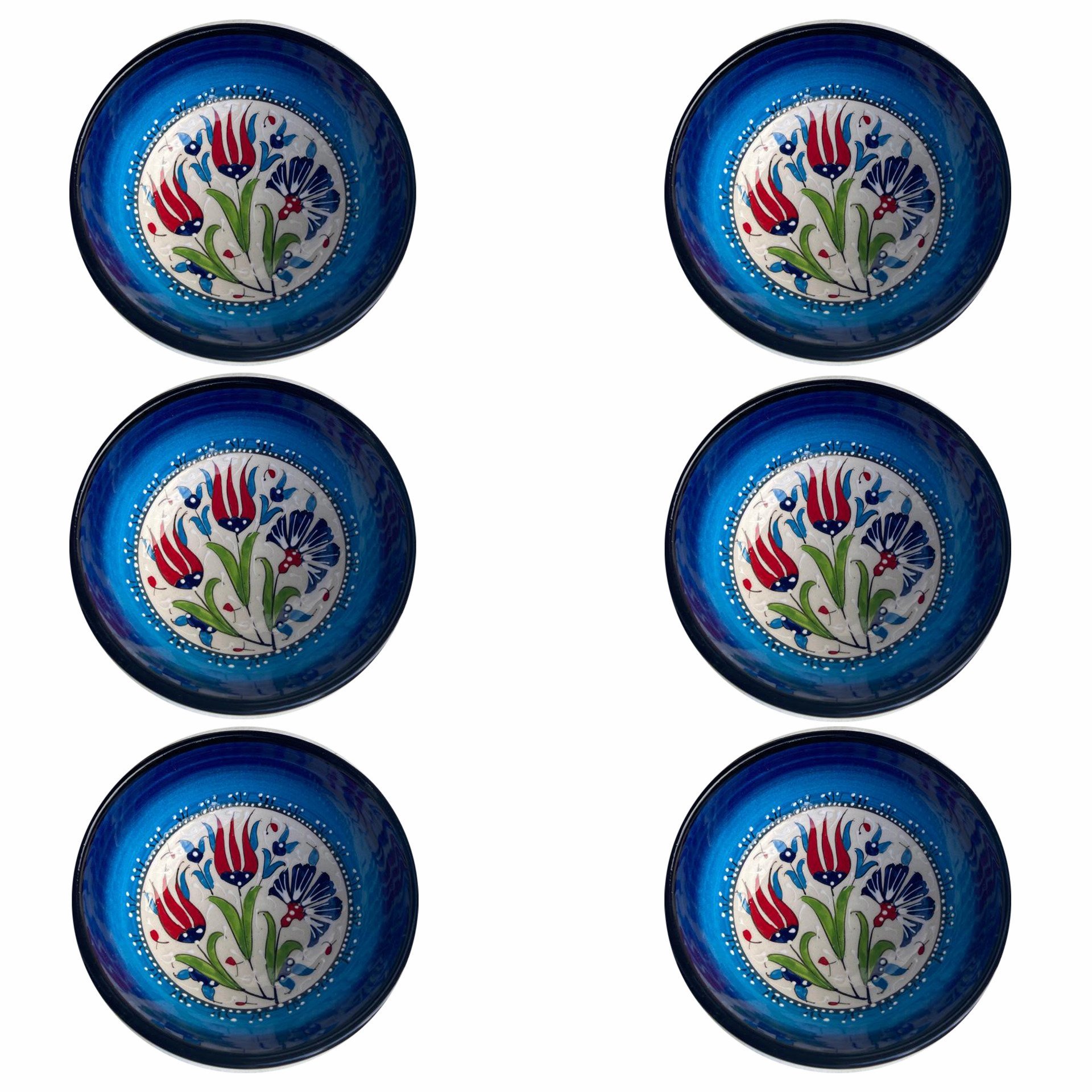 6 Lı Lacivert Açık Mavi Çerezlik El Dekoru 13*5,5 cm Seramik  Kütahya Kase