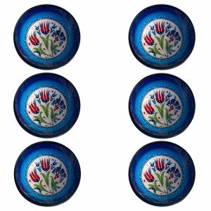 6 Lı Lacivert Açık Mavi Çerezlik El Dekoru 13*5,5 cm Seramik  Kütahya Kase