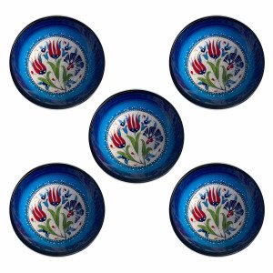 5 Li Lacivert Açık Mavi Çerezlik El Dekoru 13*5,5 cm Seramik  Kütahya Kase