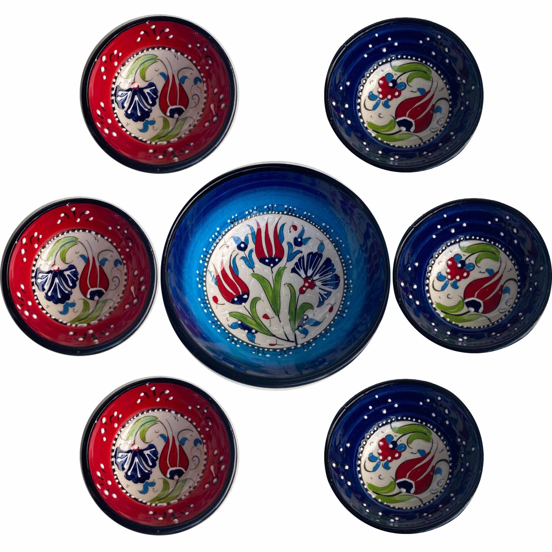 Çerezlik Seti 6 tane El Dekoru 8*3,5 cm Seramik  Kase 1 tane13*5,5 cm Kütahya Kase