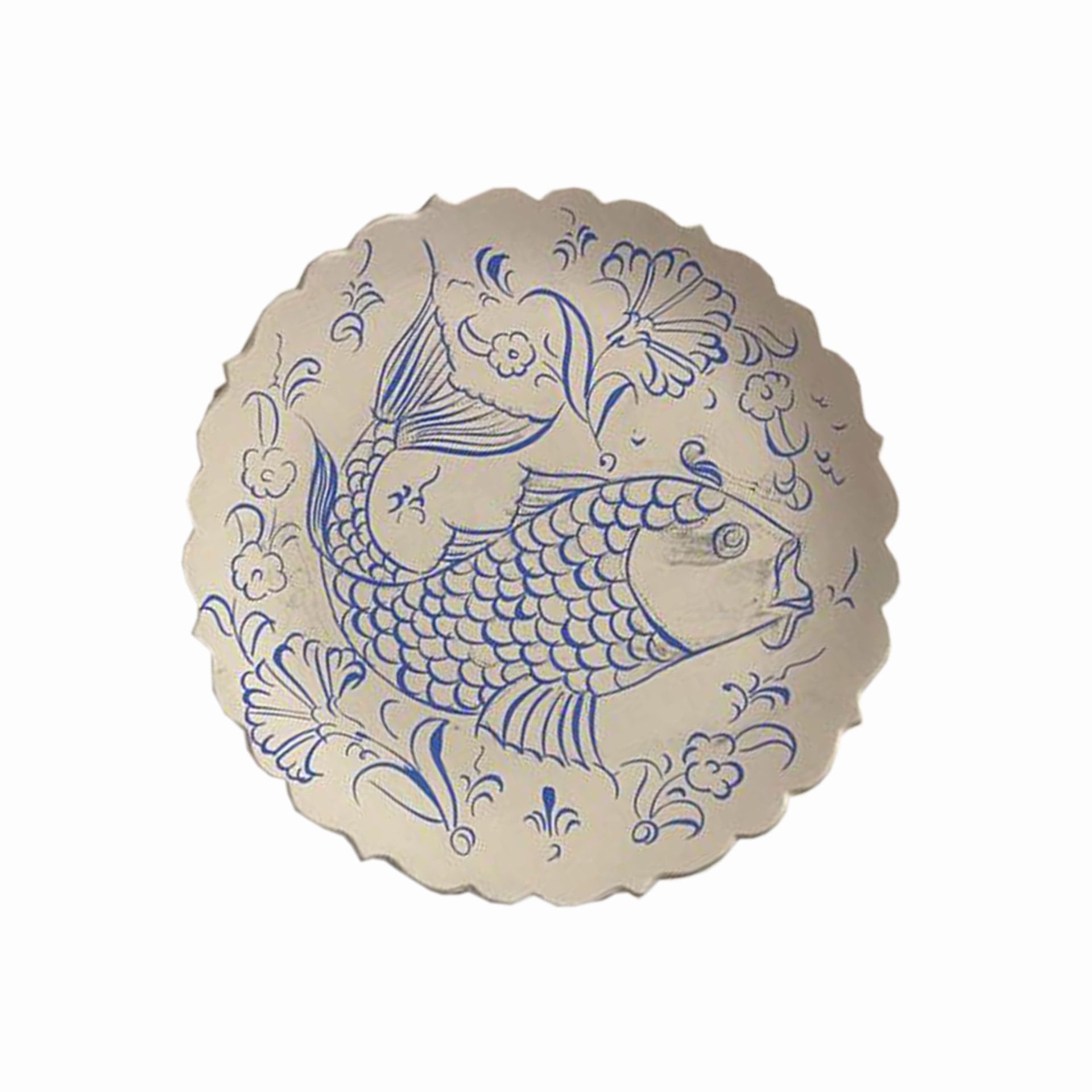 18 cm Boyanabilir Balık Desenli Çini Tabak