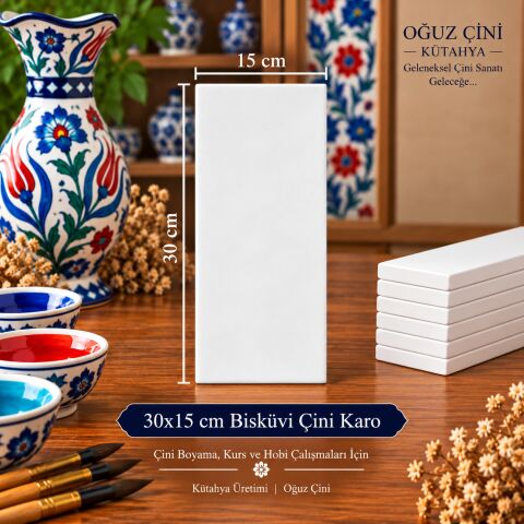 30 × 15 cm Çini Bisküvi Karo