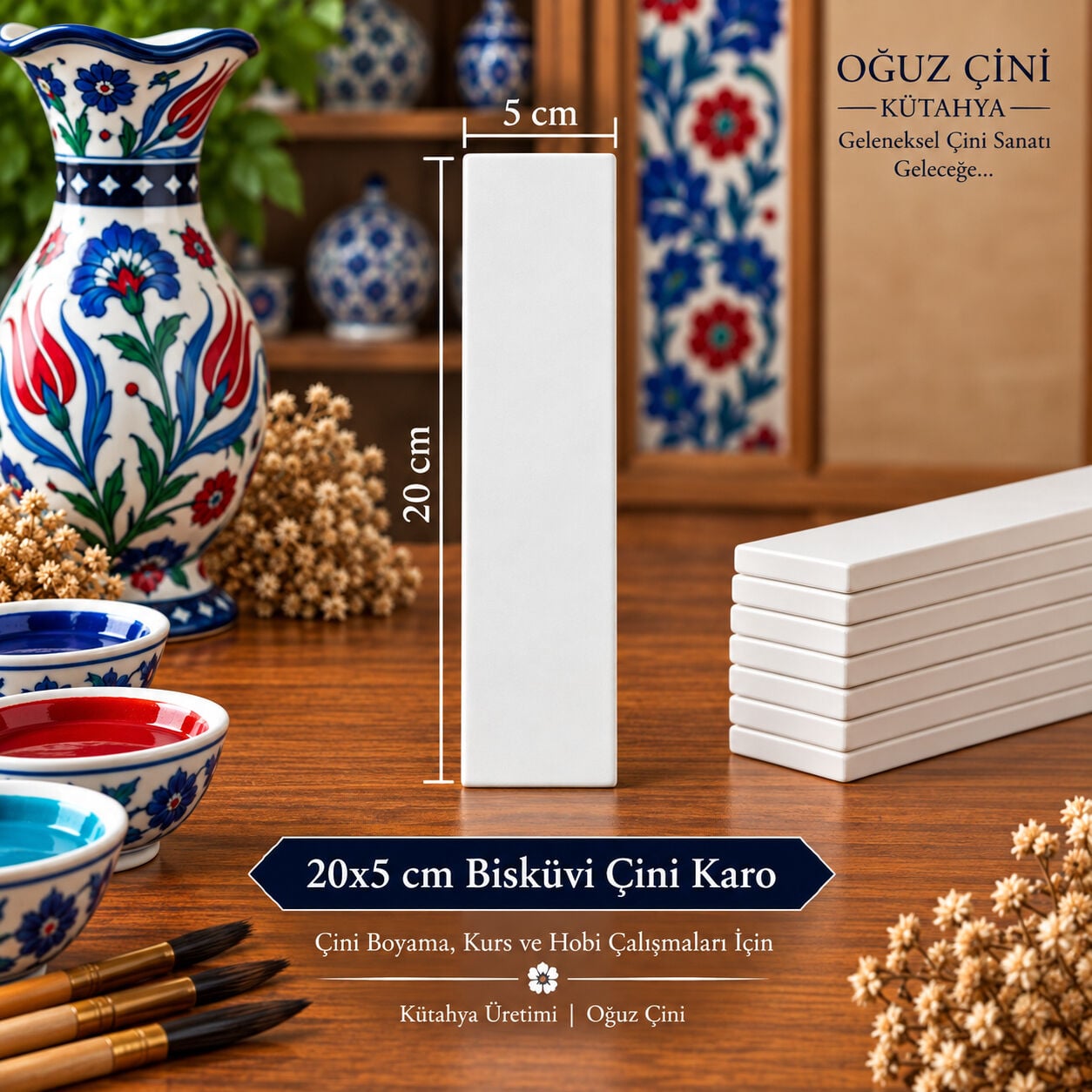 20 × 5 cm Çini Bisküvi Karo