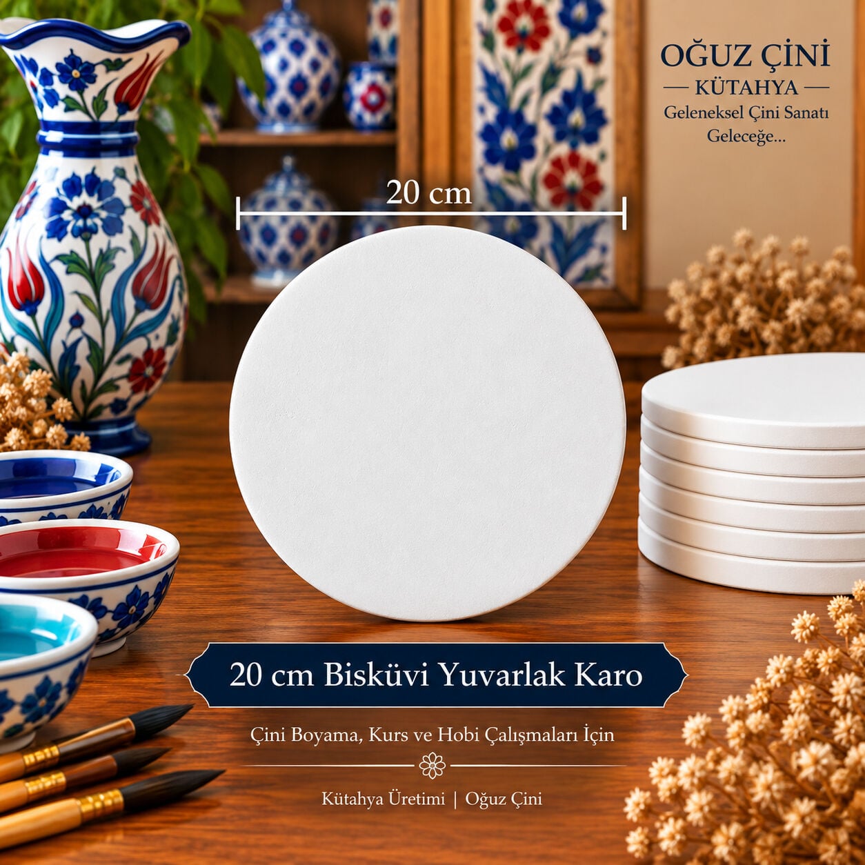 20 cm Çini Bisküvi Yuvarlak Karo