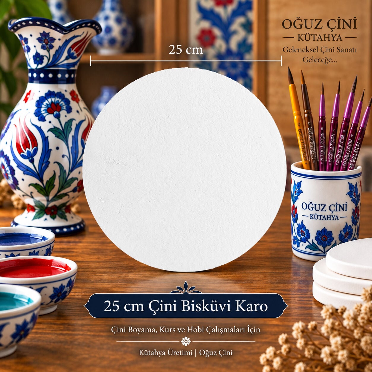 25 cm Çini Bisküvi Yuvarlak Karo