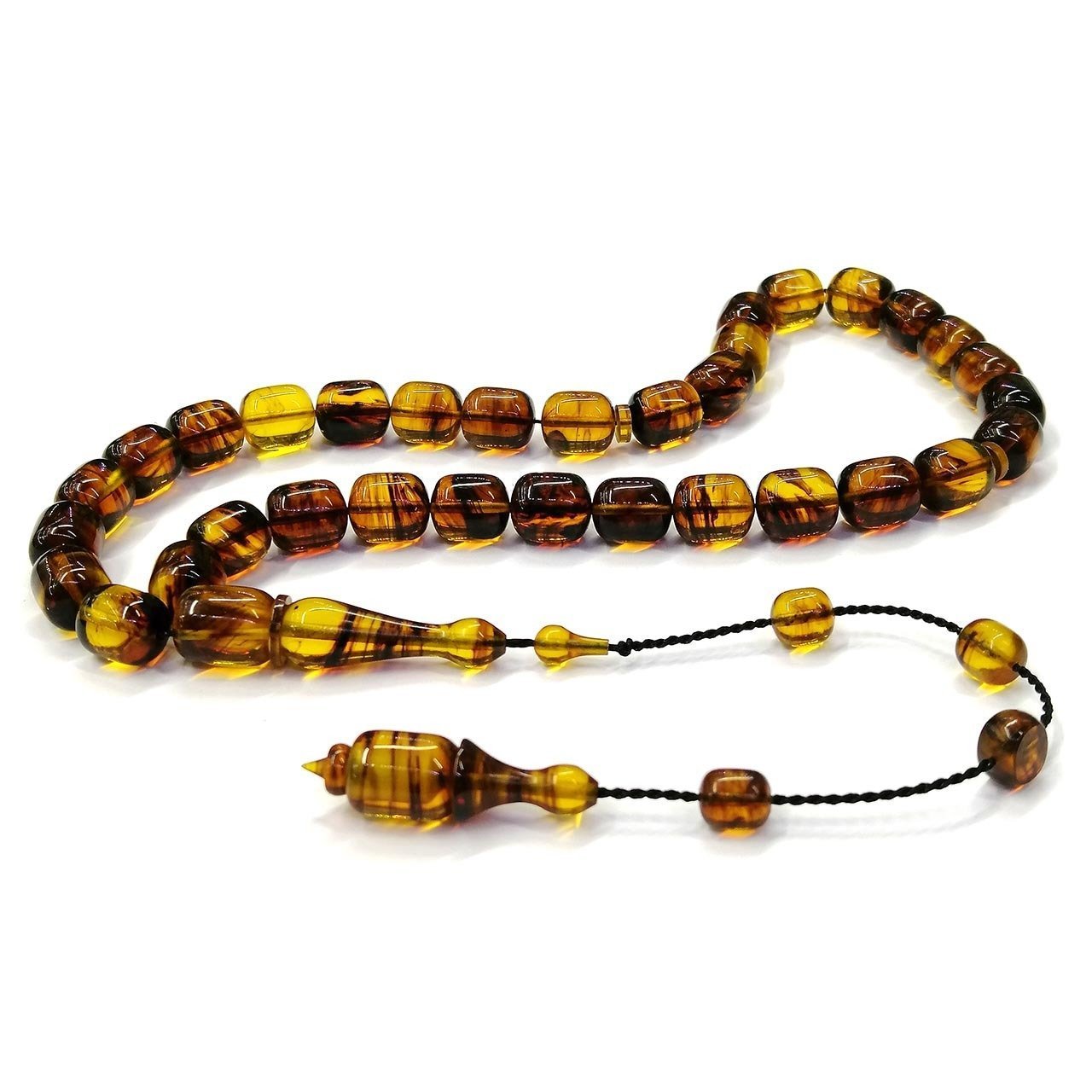 Sistemli Püsküllü Kapsül Kesim Açık Yeşil Usta İmzalı Sıkma Kehribar Tesbih