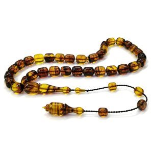 Sistemli Püsküllü Kapsül Kesim Açık Yeşil Usta İmzalı Sıkma Kehribar Tesbih