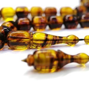 Sistemli Püsküllü Kapsül Kesim Açık Yeşil Usta İmzalı Sıkma Kehribar Tesbih