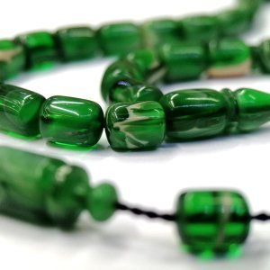 Sistemli Püsküllü Kapsül Kesim Yeşil Renk Usta İmzalı Sıkma Kehribar Tesbih