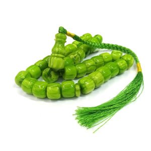 Özel Elişi Eskitme Model Yeşil Renk Çubuk Sıkma Kehribar Tesbih