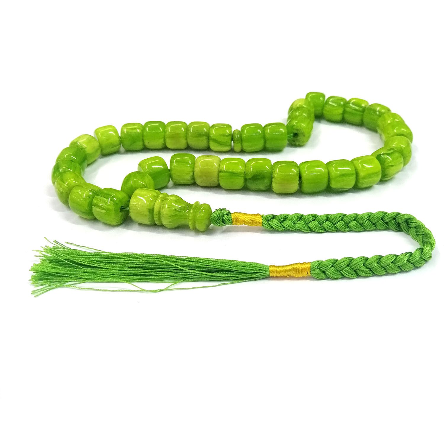 Özel Elişi Eskitme Model Yeşil Renk Çubuk Sıkma Kehribar Tesbih