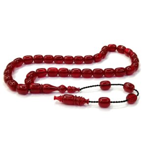 Sistemli Püsküllü Kapsül Kesim Usta İmzalı Vişne Renk Sıkma Kehribar Tesbih