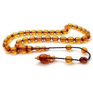 Sistemli Püsküllü Beyzi Kesim Usta İmzalı Sarı Renk Ateş Kehribar Tesbih