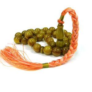 Özel Elişi İri Boy Yeşil Hamur Sıkma Kehribar Tesbih