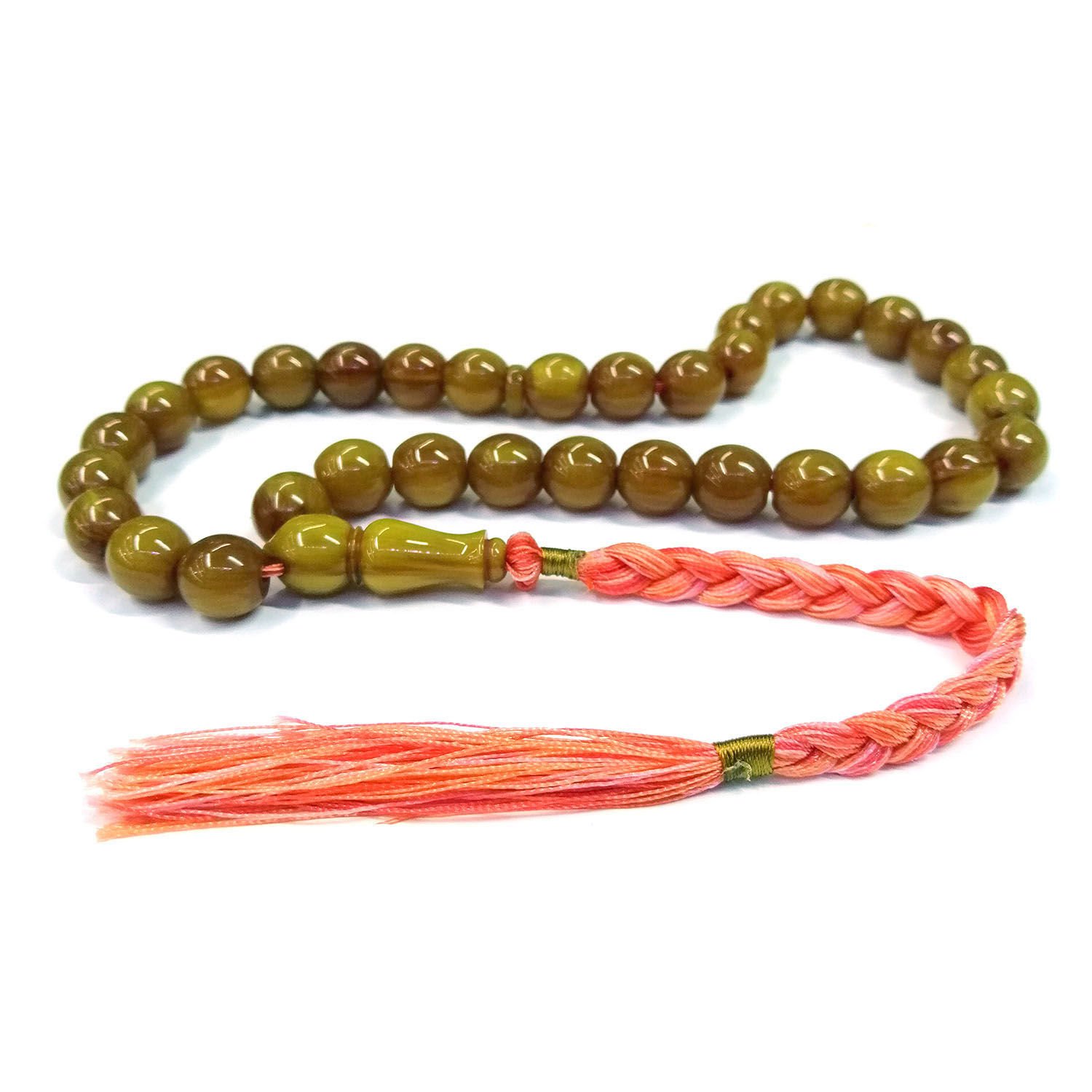 Özel Elişi İri Boy Yeşil Hamur Sıkma Kehribar Tesbih