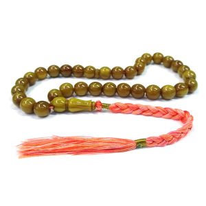 Özel Elişi İri Boy Yeşil Hamur Sıkma Kehribar Tesbih