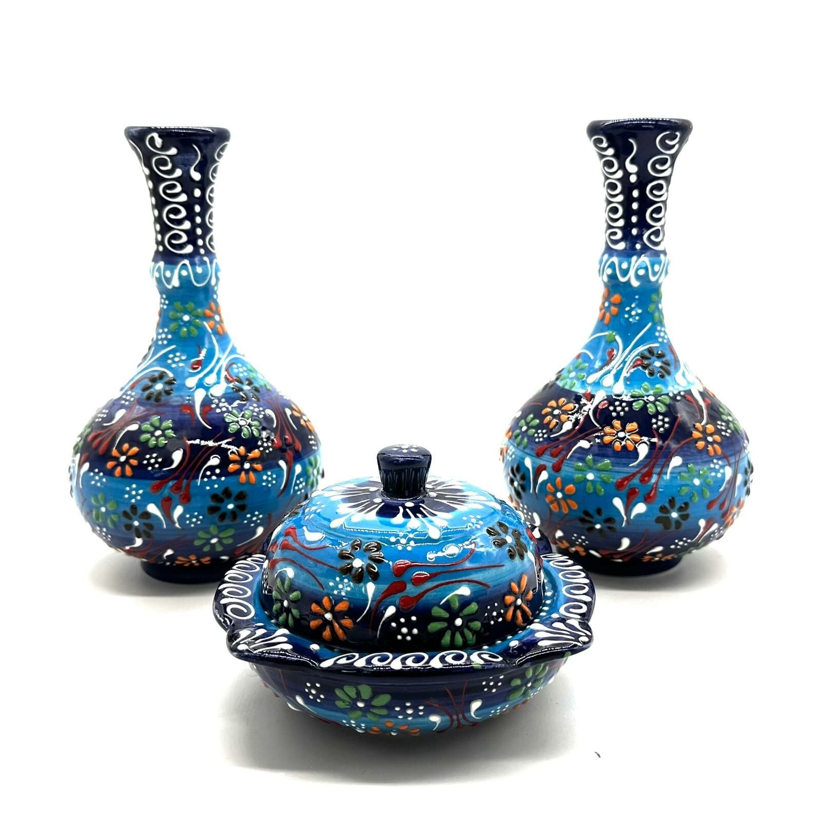 Oğuz çini Hediyelik Ev Süsü Dekoratif El İşlemesi Kare Şekerlik Set