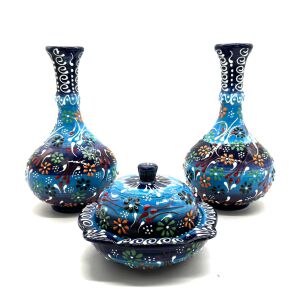 Oğuz çini Hediyelik Ev Süsü Dekoratif El İşlemesi Kare Şekerlik Set