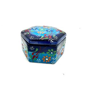 Oğuz Çini 10cm Dekoratif Ev süsü Seramik Altıgen Mücevher Kutusu