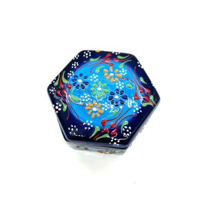 Oğuz Çini 10cm Dekoratif Ev süsü Seramik Altıgen Mücevher Kutusu