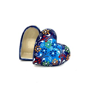 Oğuz Çini 10 cm Dekoratif Ev Süsü Şık Seramik Kalp Mücevher Kutusu