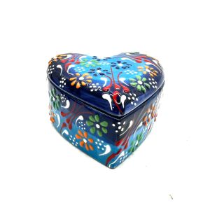 Oğuz Çini 10 cm Dekoratif Ev Süsü Şık Seramik Kalp Mücevher Kutusu