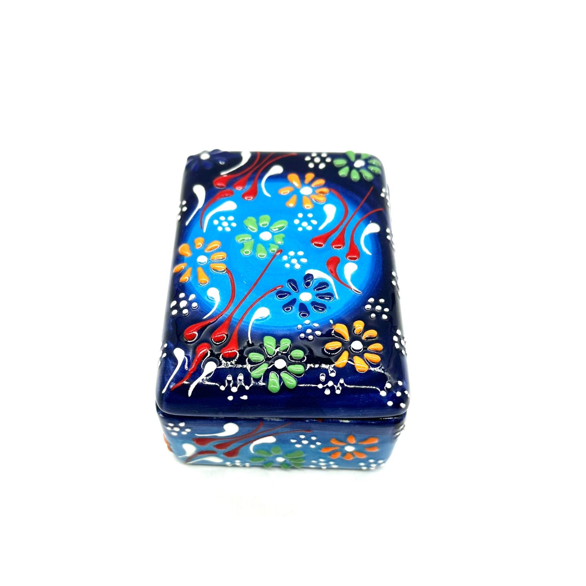 Oğuz Çini 10 cm Dekoratif Ev Süsü Şık Seramik Dikdörtgen Mücevher Kutusu