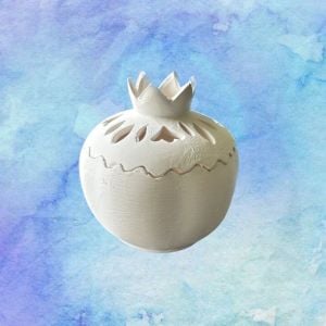 Oğuz Çini Dekoratif Çini Bisküvi 10 cm Oymalı Kapaklı Nar Mumluk