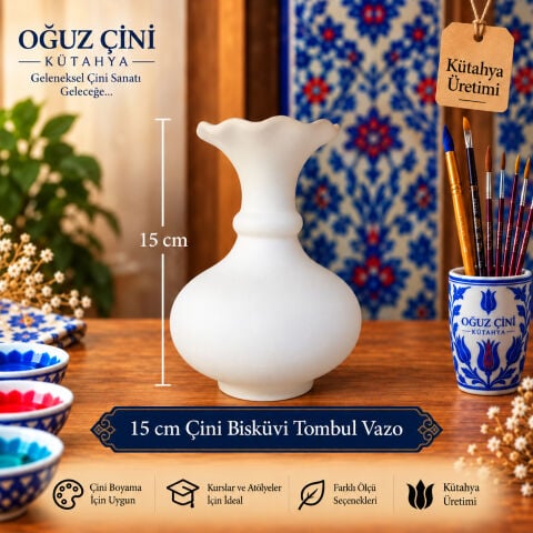 15 cm Çini Bisküvi Tombul Vazo