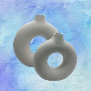 Oğuz Çini Dekoratif Şık Çini Bisküvi 2'li Halka Vazo