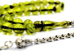 Küre Kesim Yeşil Renk Sıkma Kehribar Tesbih