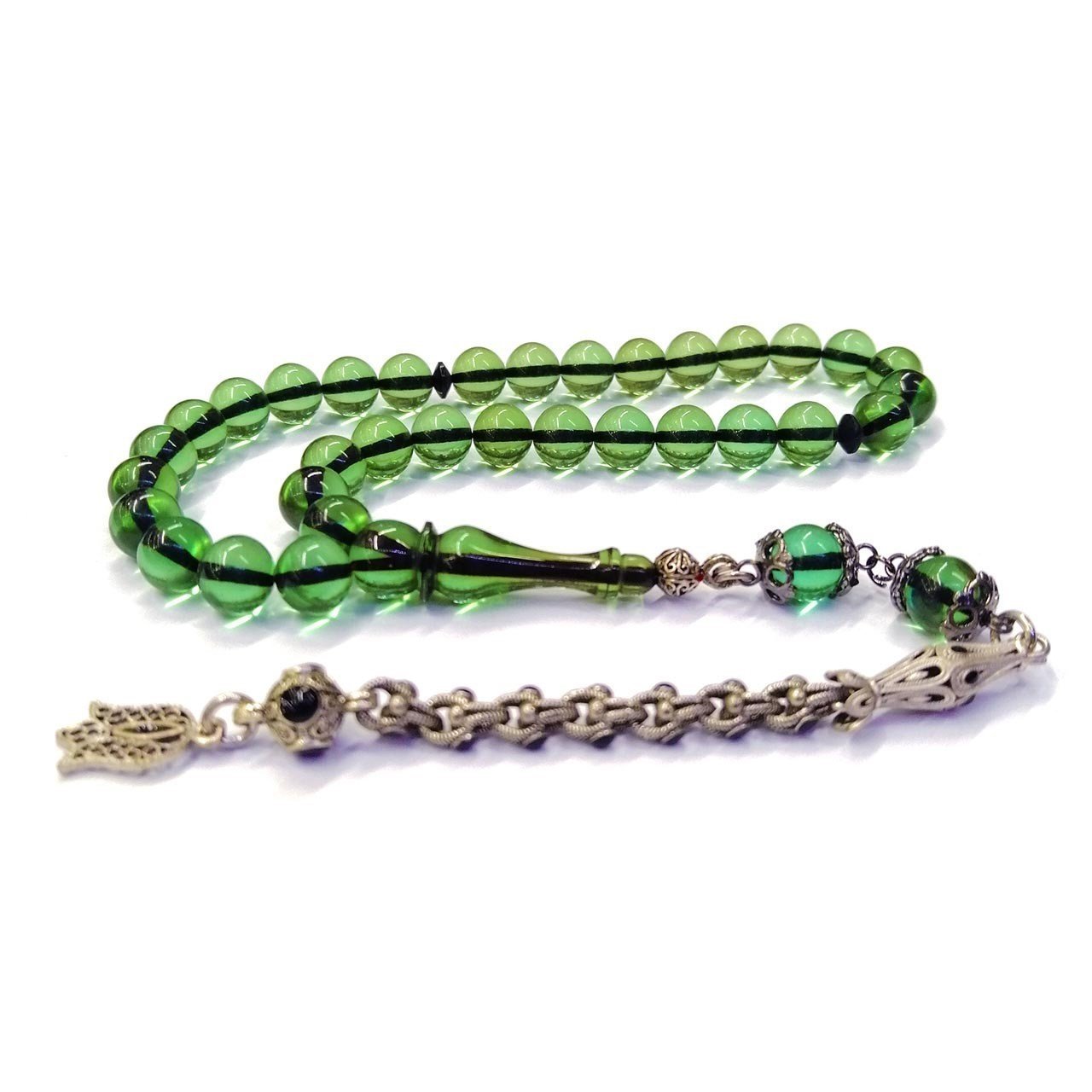 Küre Kesim Su Yeşili Renk Ateş Kehribar Tesbih