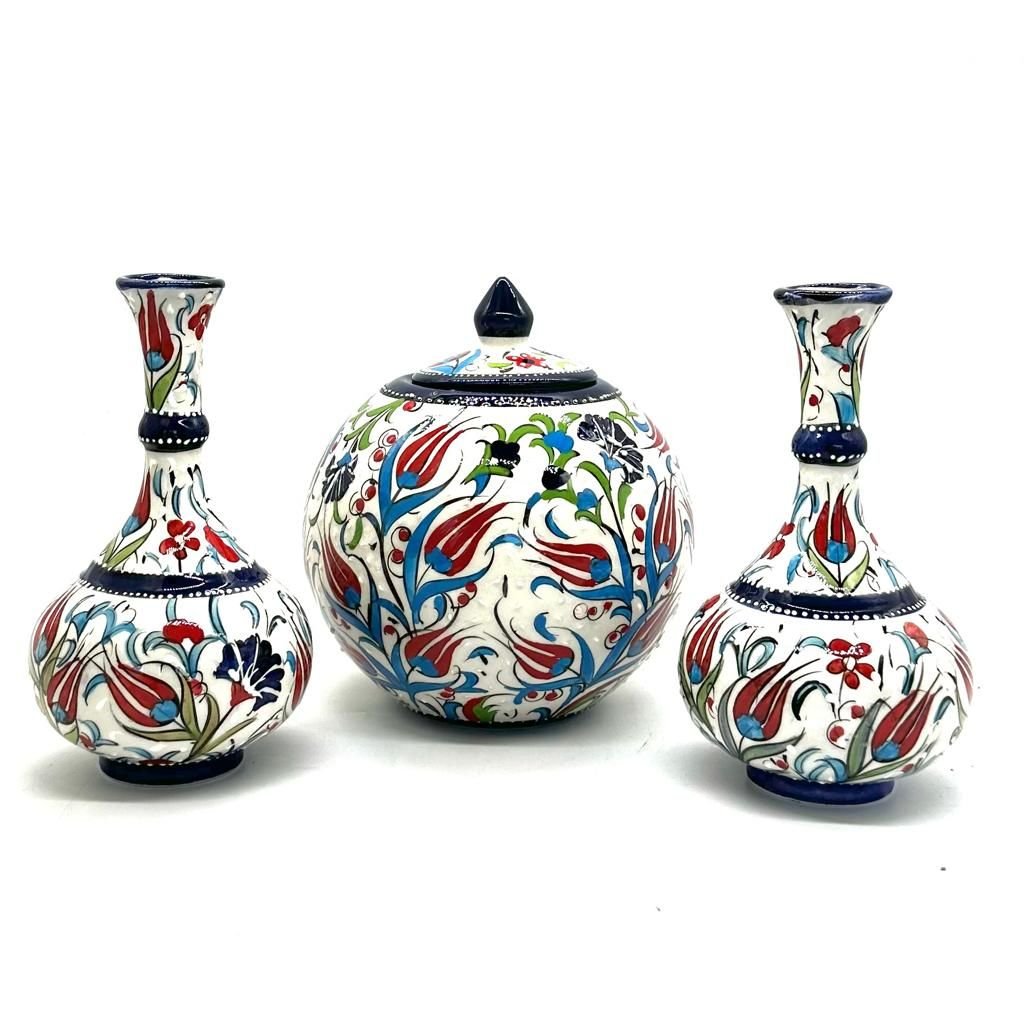 Oğuz Çini Dekoratif Modern Ev Süsü Seramik 20 cm Lacivert Küp Set
