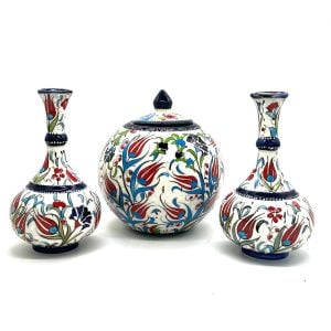 Oğuz Çini Dekoratif Modern Ev Süsü Seramik 20 cm Lacivert Küp Set