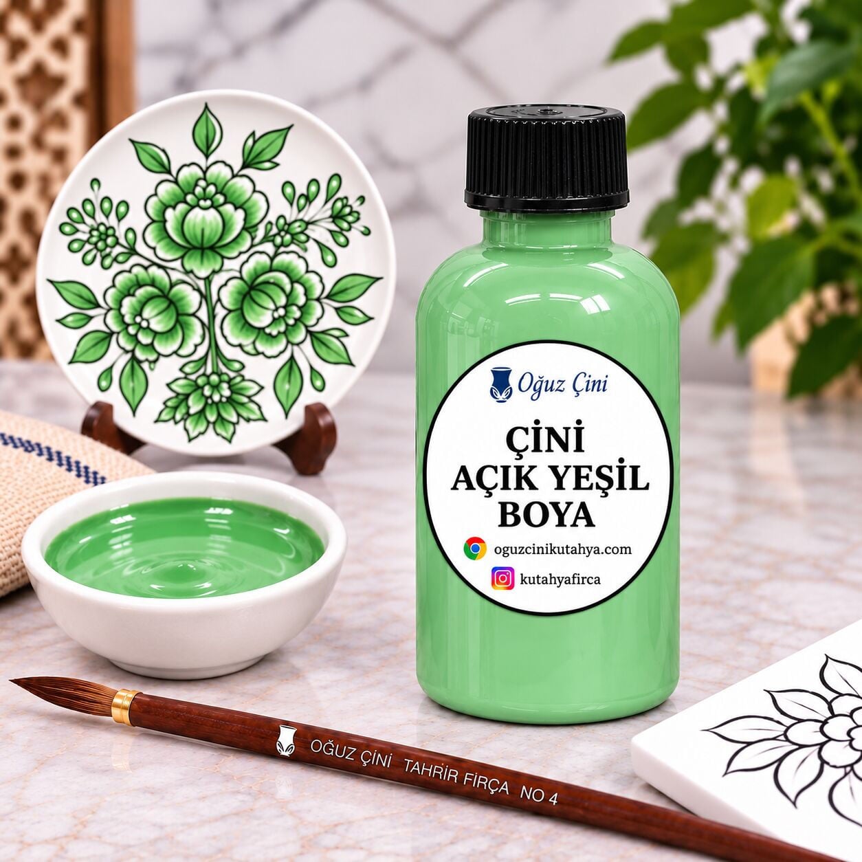 Açık Yeşil Çini Hazır Boya (Fıstık Yeşili) - Kütahya çini boyası ve sırçası