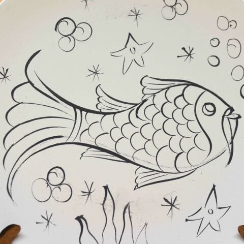 18 cm Boyanabilir Balık Desenli Çini Tabak