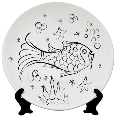 18 cm Boyanabilir Balık Desenli Çini Tabak