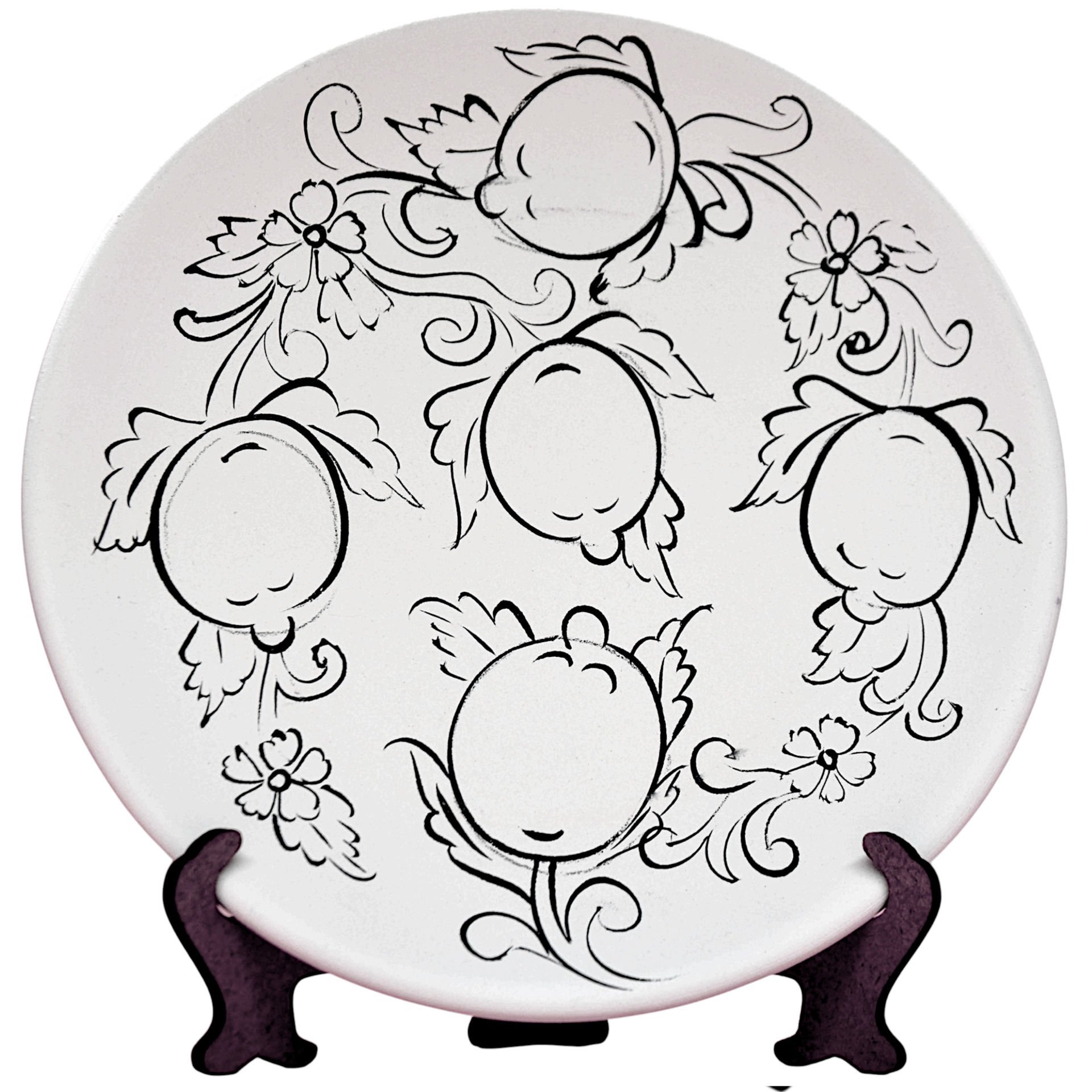 Boyanabilir 18cm Tahrirli Çini Bisküvi Tabak Limon Desenli