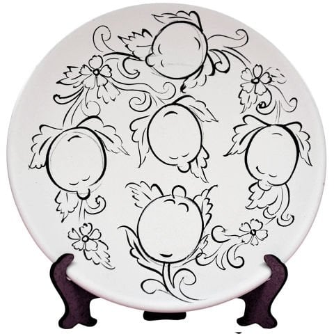 Boyanabilir 18cm Tahrirli Çini Bisküvi Tabak Limon Desenli